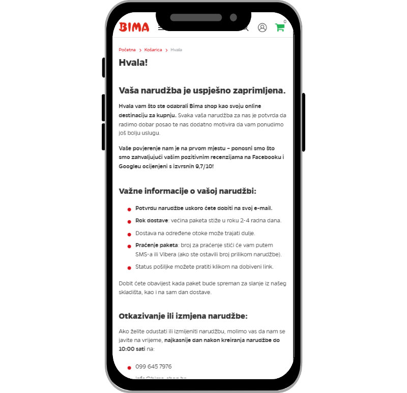 Bima - Hvala na narudžbi!