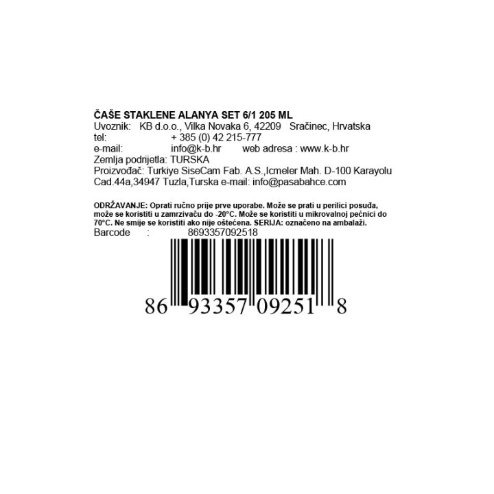 ČAŠE ALANYA SET 6/1 200 ML