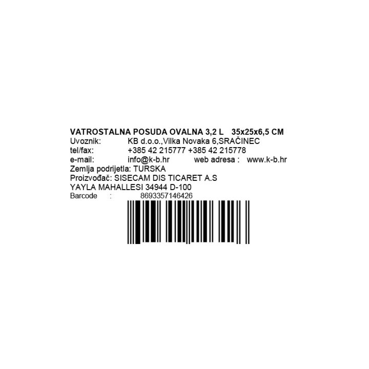 VATROSTALNA POSUDA OVALNA 35cm