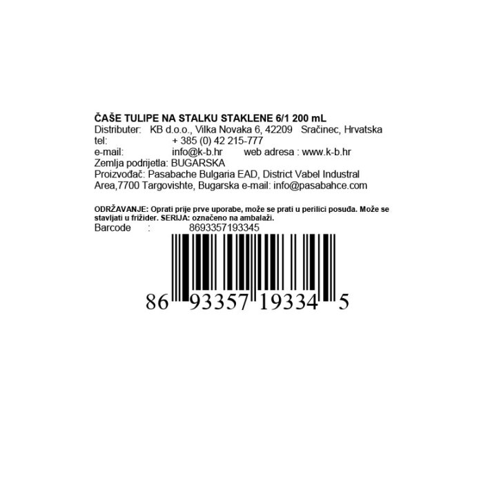 ČAŠE STAKLENE TULIPE NA STALKU 6/1 200 mL