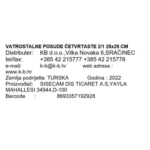 VATROSTALNE POSUDE ČETVRTASTE 2/1 22 i 28 cm