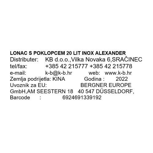 LONAC S POKLOPCEM 20 LIT INOX ALEXANDER