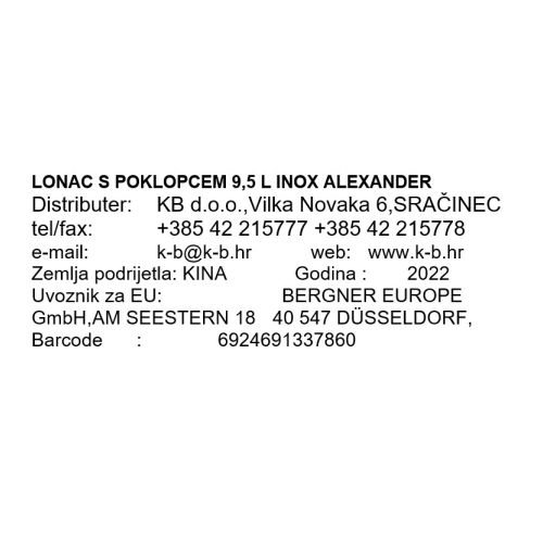 LONAC S POKLOPCEM 9,5 LIT INOX ALEXANDER