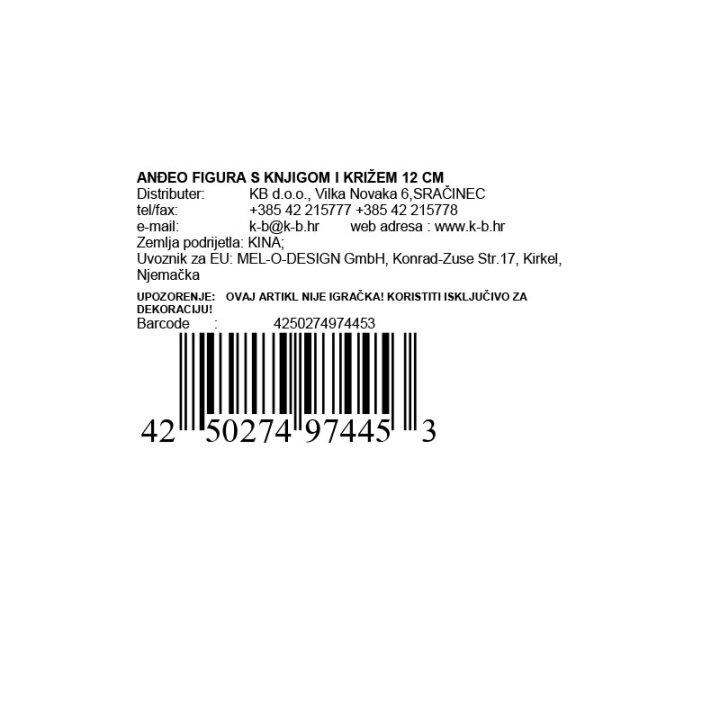 ANĐEO FIGURA SA KNJIGOM I KRIŽEM 12 CM