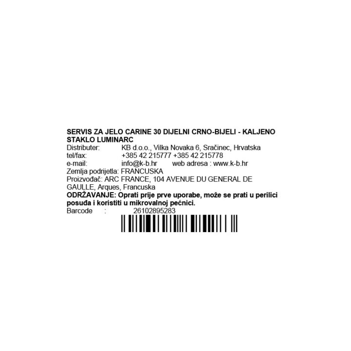 SERVIS ZA JELO CRNO-BIJELI 30 DIJELNI CARINE LUMINARC