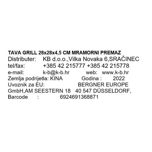 TAVA GRILL 28x28x4,5 CM MRAMORNI PREMAZ