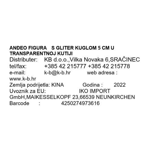 ANĐEO FIGURA S GLITER KUGLOM 5 CM U TRANSPARENTNOJ KUTIJI