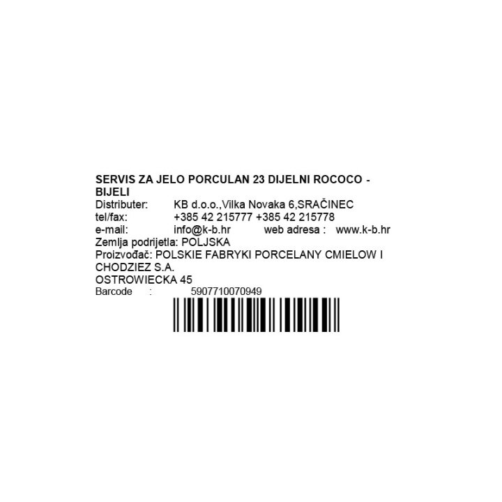 SERVIS ZA JELO PORCULAN 23/1 EMBLEMAT SA JUŠNIKOM 2,7 L ROCOCO