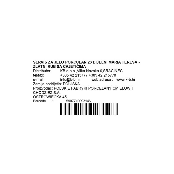 SERVIS ZA JELO / TANJURI PORCULAN 23 DIJELNI MARIA TERESA - ZLATNI RUB SA CVJETIĆ
