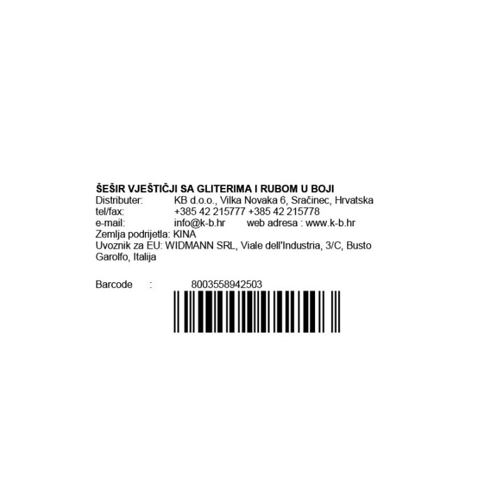 ŠEŠIR VJEŠTIČJI SA GLITERIMA I RUBOM U BOJI