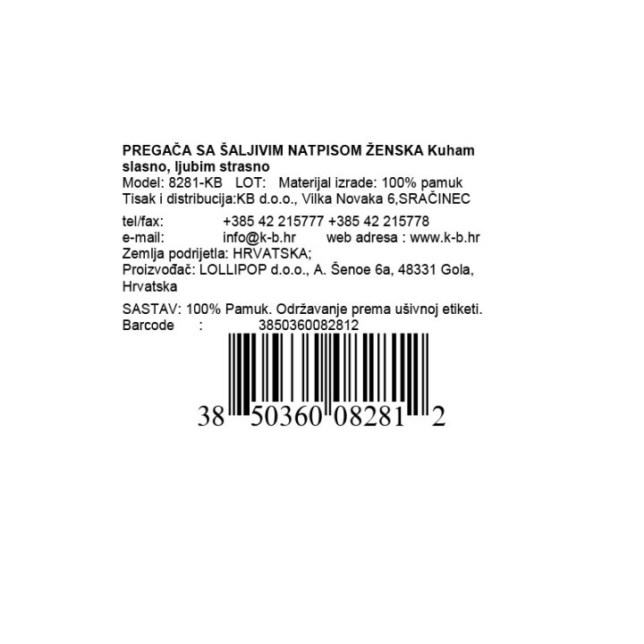 PREGAČA SA ŠALJIVIM NATPISOM Kuham slasno, ljubim strasno