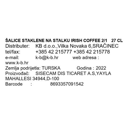 ŠALICE STAKLENE NA STALKU IRISH COFFEE 2/1  270 ML