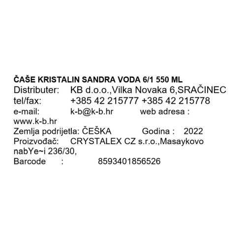 ČAŠE KRISTALIN VODA 6/1 550ml SANDRA