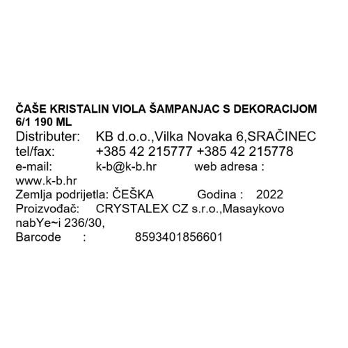 ČAŠE KRISTALIN VIOLA ŠAMPANJAC SA DEKORACIJOM 6/1 190 ML