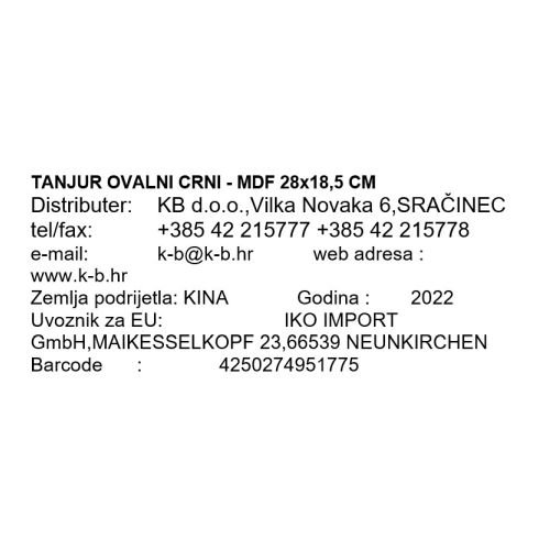TANJUR OVALNI CRNI - MDF 28x18,5 CM