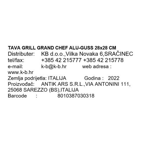 GRILL TAVA GRAND CHEF ALU-GUSS 28x28 CM
