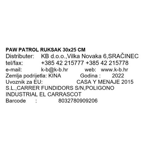 PAW PATROL RUKSAK 30x25 CM