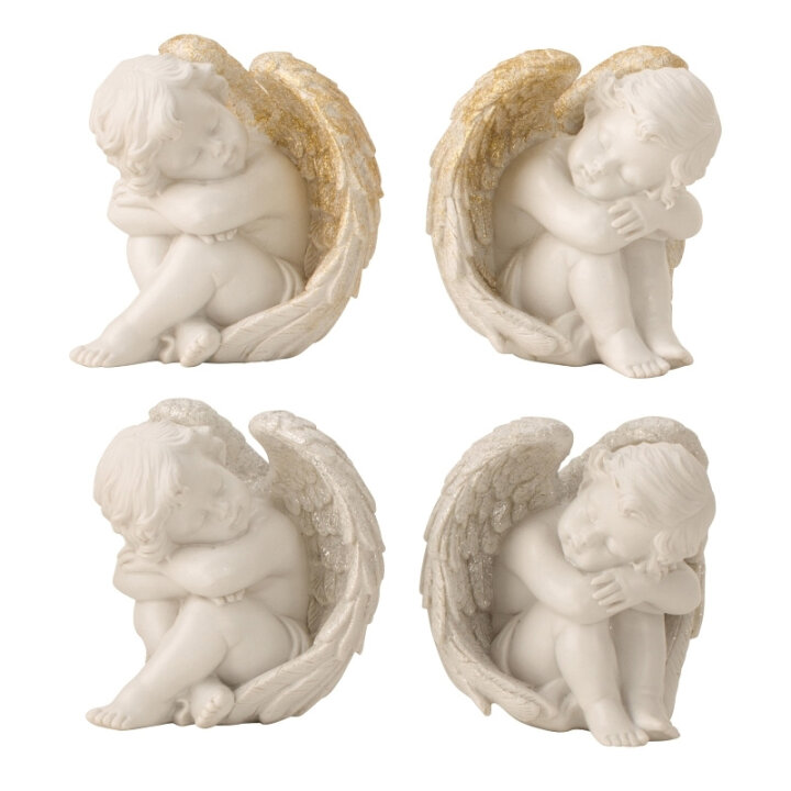 ANĐEO FIGURA SJEDEĆI S KRILIMA U GLITER ZLATNOJ I SREBRNOJ BOJI 13 CM