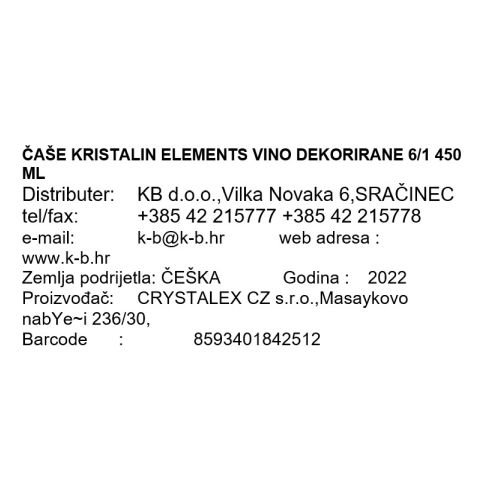 ČAŠE KRISTALIN ELEMENTS VINO DEKORIRANE 6/1 450 ML
