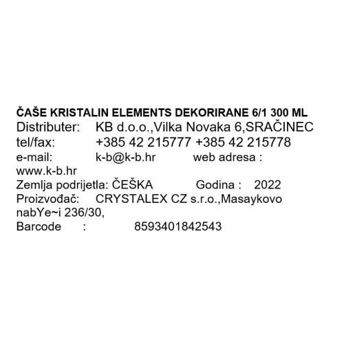 ČAŠE KRISTALIN ELEMENTS DEKORIRANE 6/1 300 ML