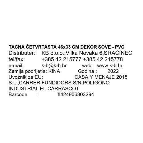 TACNA ČETVRTASTA 46x33 CM DEKOR SOVE - PVC