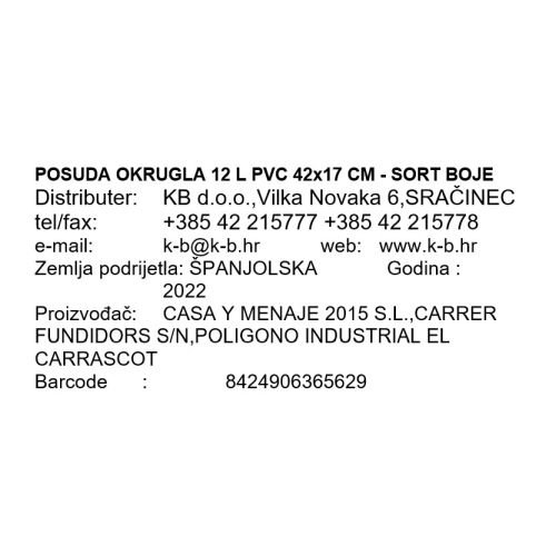 POSUDA OKRUGLA 12 L PVC 42x17 CM - SORT BOJE