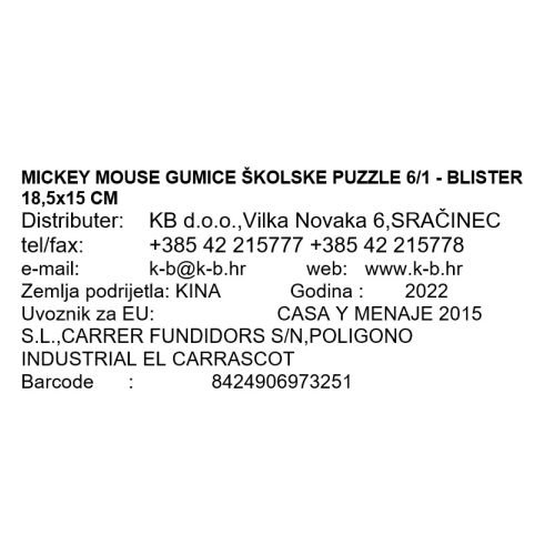 MICKEY MOUSE GUMICE ŠKOLSKE PUZZLE 6/1 - BLISTER 18,5x15 CM