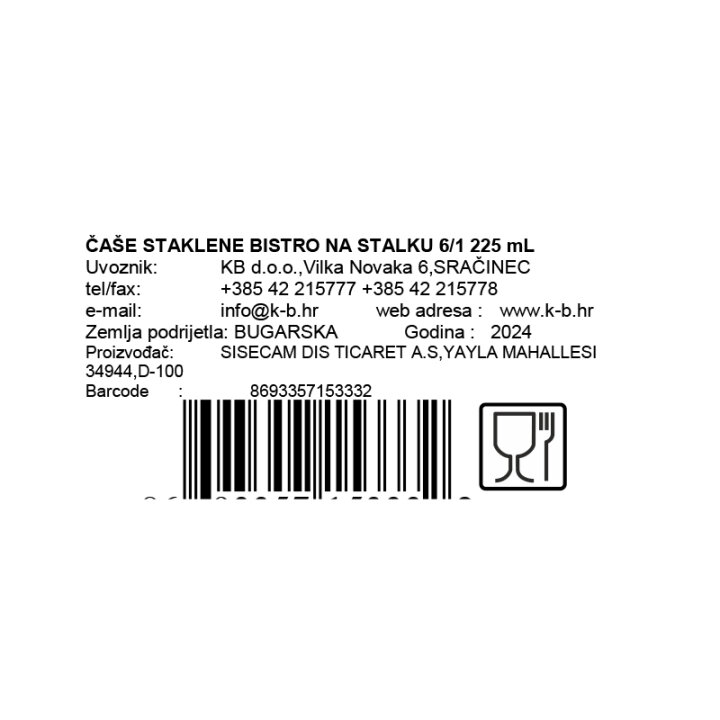 ČAŠE STAKLENE BISTRO NA STALKU 6/1 225 mL