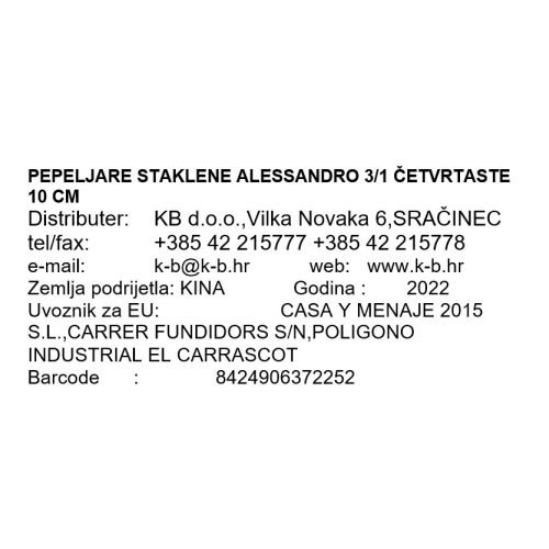 PEPELJARE STAKLENE ALESSANDRO 3/1 ČETVRTASTE 10 CM