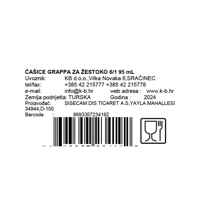ČAŠICE GRAPPA ZA ŽESTOKO 6/1 95 ML