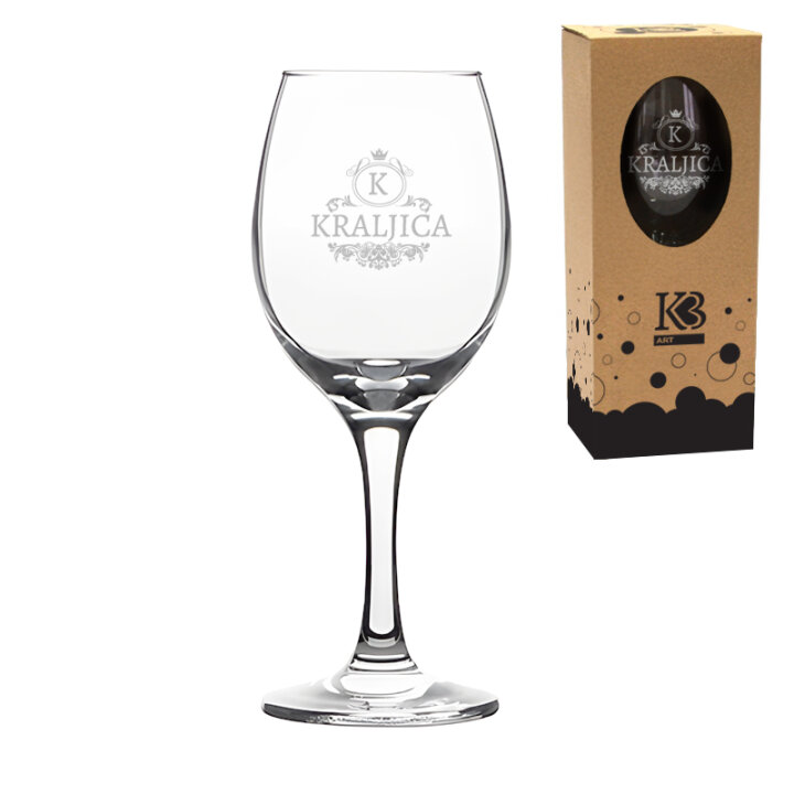 ČAŠA ZA VINO S TISKOM KRALJICA U POKLON KUTIJI