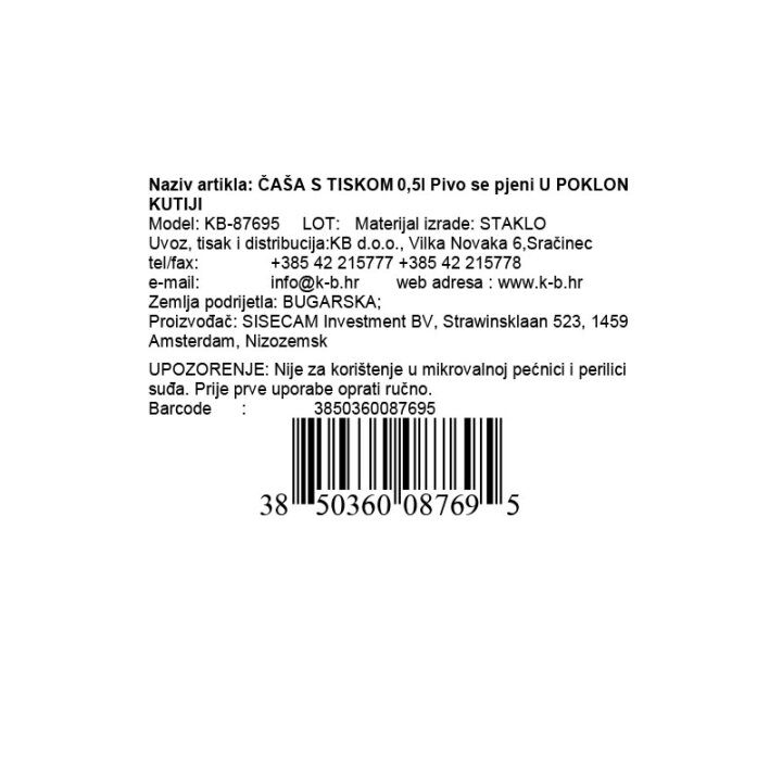 ČAŠA ZA PIVO S NATPISOM 0,5 L SE PJENI