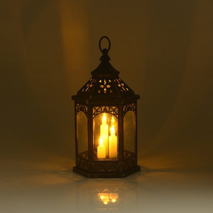 Dekorativna lanterna s led svijećama, na baterije - zlatno-crna