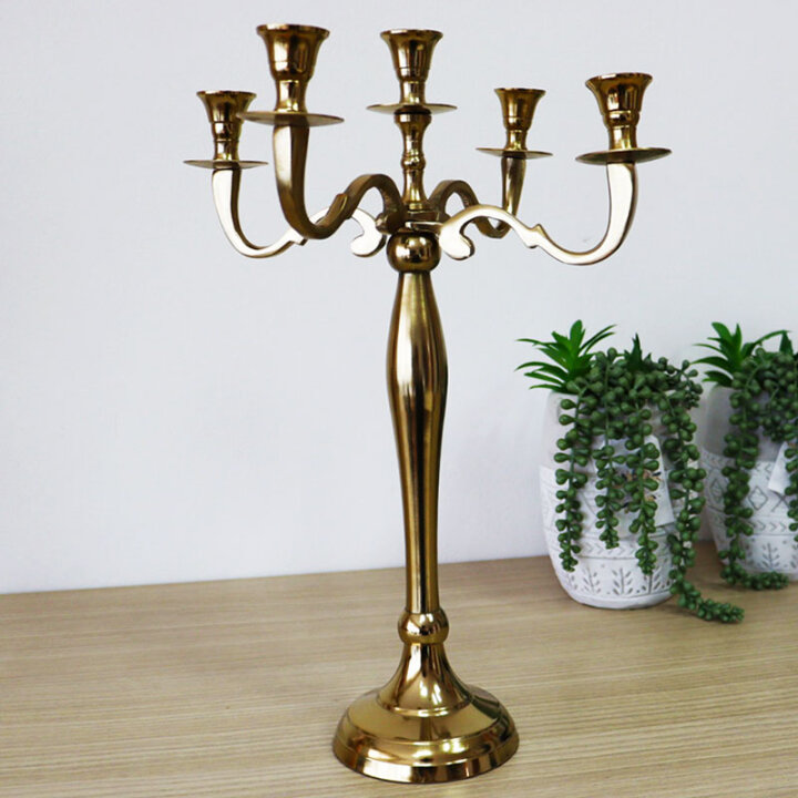 SVIJEĆNJAK ZA 5 SVIJEĆA ALU 42x28 CM ZLATNA BOJA