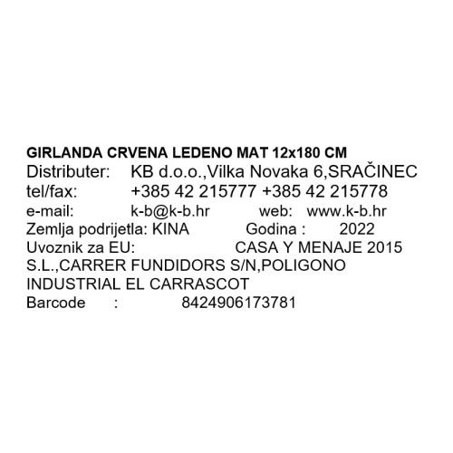 GIRLANDA CRVENA LEDENO MAT 12x180 CM