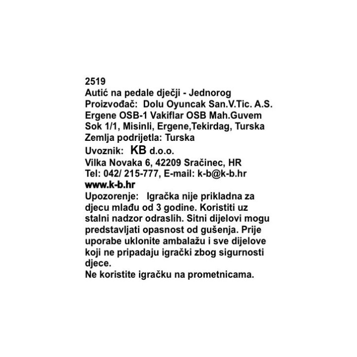 DJEČJI AUTO NA PEDALE SMART JEDNOROG ROZI 32x79x49 CM
