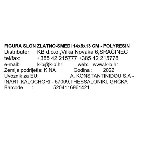 FIGURA SLON ZLATNO-SMEĐI 14x8x13 CM - POLYRESIN