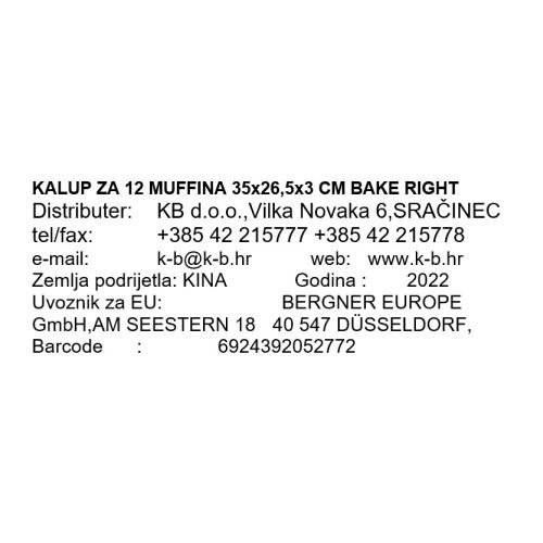 KALUP ZA 12 MUFFINA 35x26,5x3 CM BAKE RIGHT