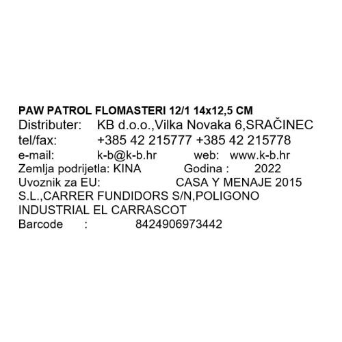 PAW PATROL FLOMASTERI 12/1 14x12,5 CM