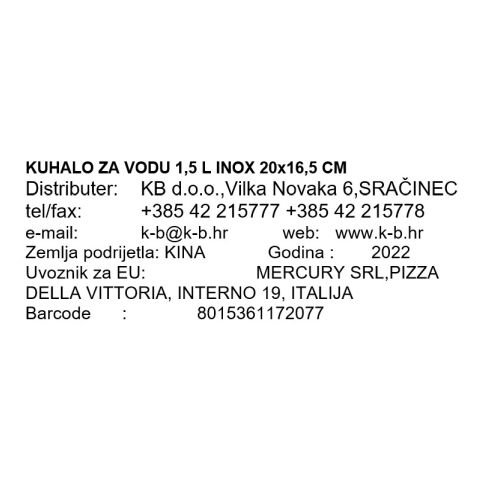 KUHALO ZA VODU 1,5 L INOX 20x16,5 CM