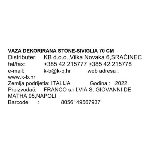 VAZA DEKORIRANA STONE-SIVIGLIA 70 CM