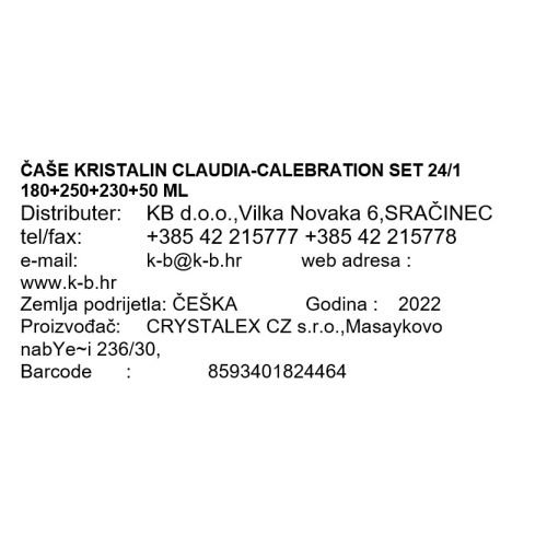 ČAŠE KRISTALIN CLAUDIA-CALEBRATION SET 24/1 180+250+230+50 ML