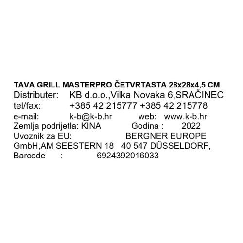 TAVA GRILL MASTERPRO ČETVRTASTA 28x28x4,5 CM