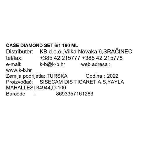 ČAŠE DIAMOND SET 6/1 190 ML
