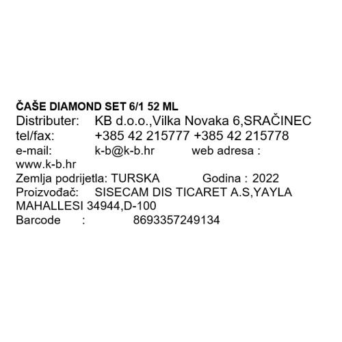 ČAŠE DIAMOND SET 6/1 52 ML