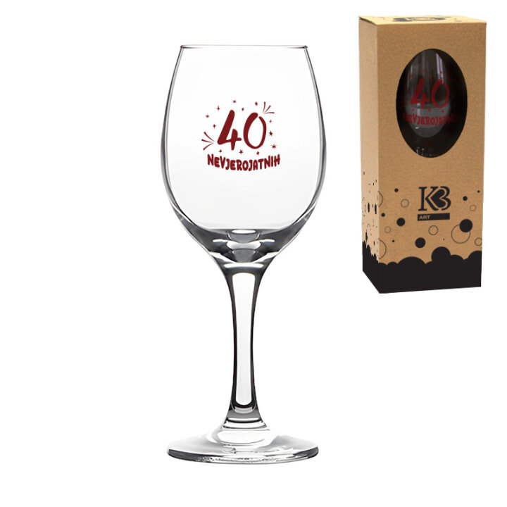 ČAŠA ZA VINO S TISKOM - Nevjerojatnih 40 U POKLON KUTIJI