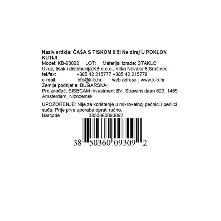 ČAŠA ZA PIVO S TISKOM 0,5 L Ne diraj