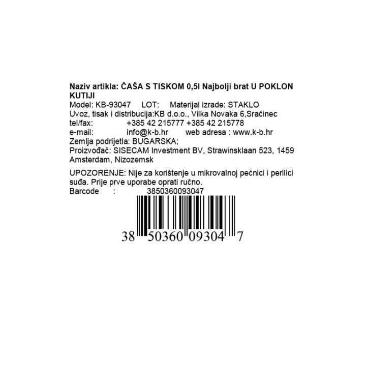 ČAŠA NAJBOLJI BRAT S TISKOM 0,5 L