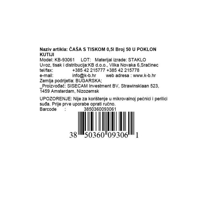 ČAŠA ZA PIVO S NATPISOM 0,5 L Broj 50