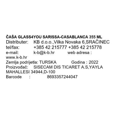ČAŠA GLASS4YOU SARISSA-CASABLANCA 355 ML